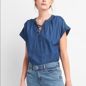 NWOT GAP Womens Short Sleeve Lace-Up Denim Shirt